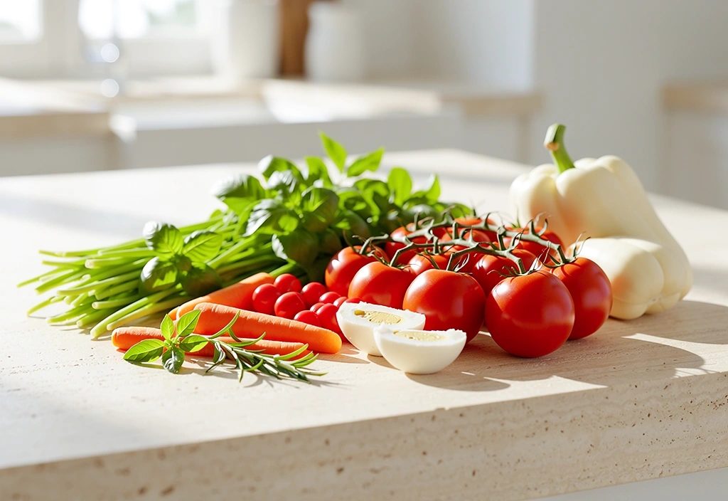 Vegetales frescos en cocina minimalista